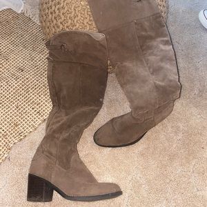 Tan suede over the knee high boots